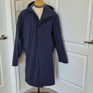 Men's Navy Blue Parka Long Coat With Hoodie